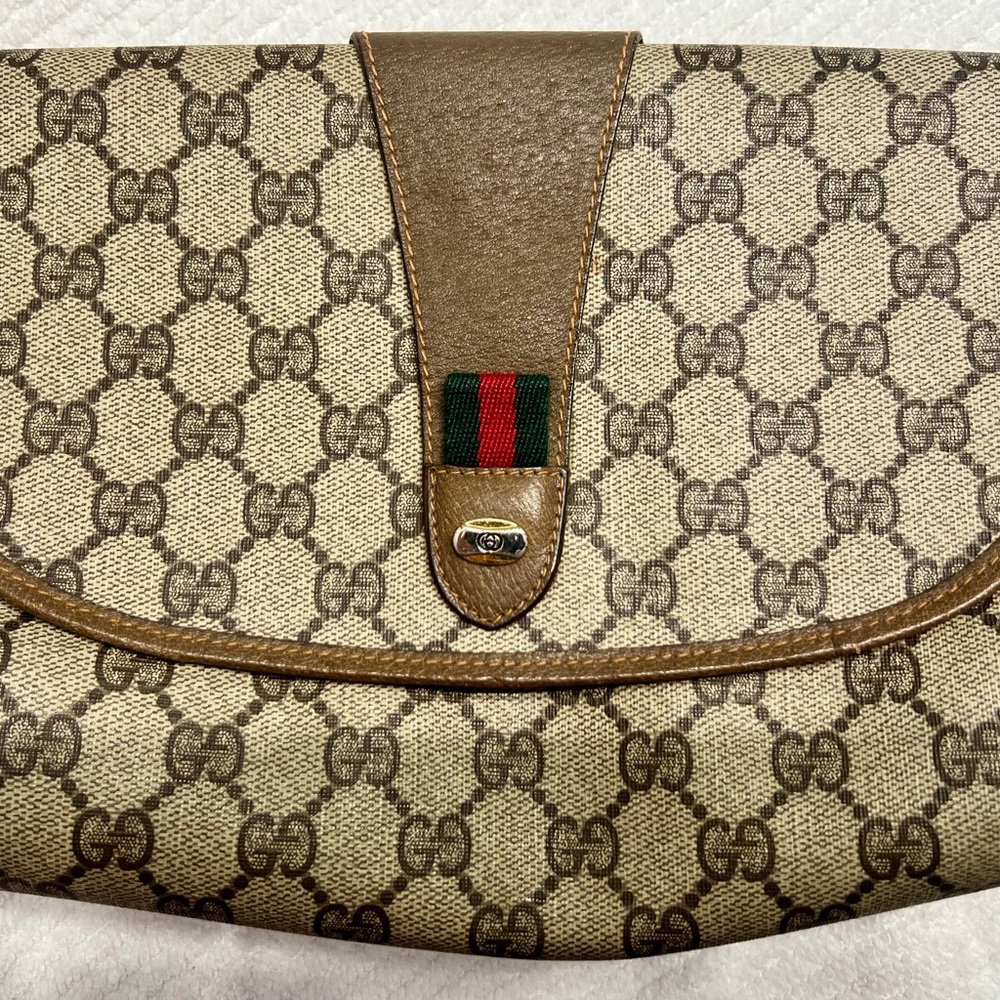 Gucci Beige and Brown Monogram Clutch